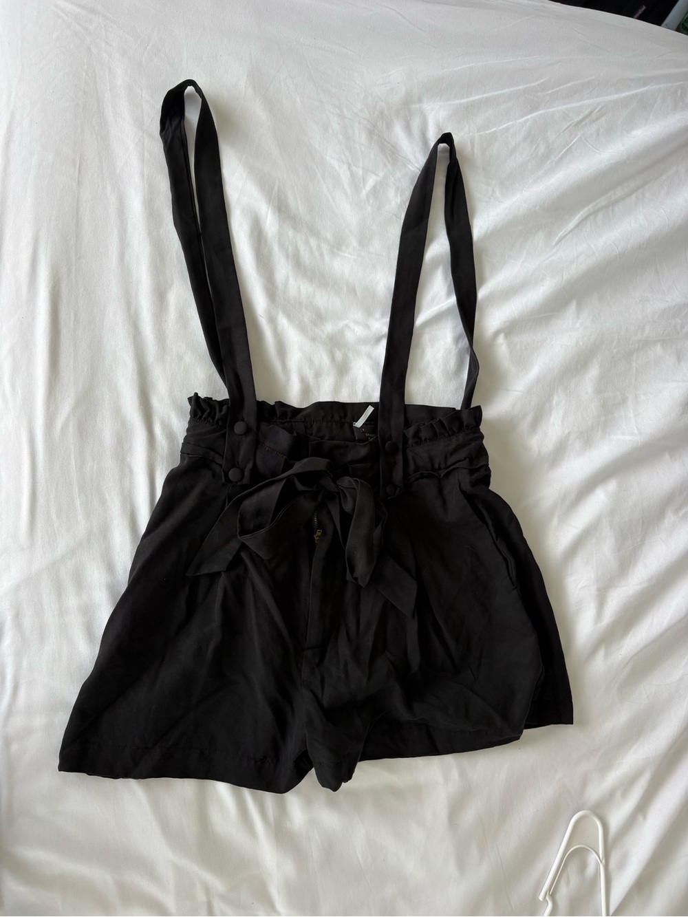 Sparkle & Fade Black Paperbag Waist Suspender Shorts